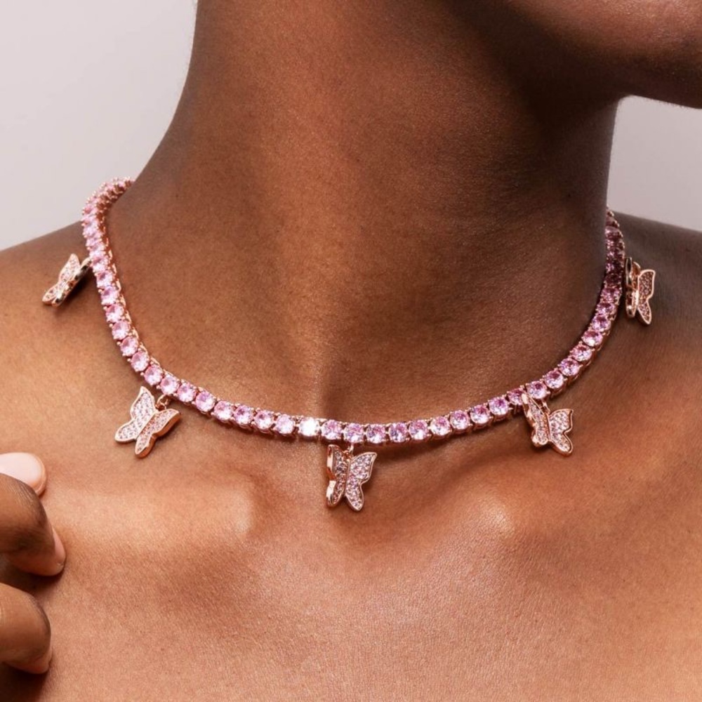 14K Plated Gold Butterfly Tennis Chain Choker